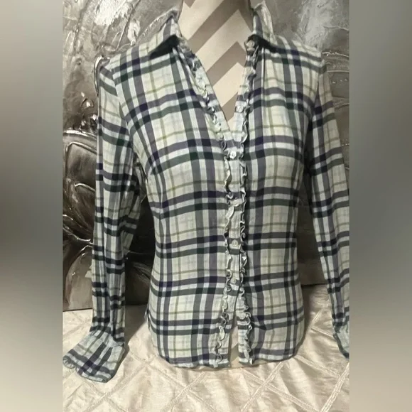 Aeropostale 2010 Green & Purple Y2K Western Long Sleeve Flannel Button Up Size S - Picture 13 of 16